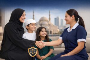 أسرة في الشارقة مع عاملة منزلية بعقد دائم على كفالة شخصية عبر عاملاتي 2026